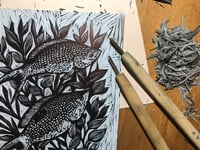 Image 4 of "Aquatic," Lino Cut Print with Fish