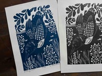 Image 4 of Diving Loon Linocut Print in Navy