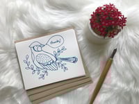 Image 1 of Pack of 6 Letterpress Thank You Cards with Birds, Handmade Stationery, Gift for Bird Lover