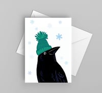 Image 2 of Cute Crow with Beanie Card, Set of Funny Winter Greeting Cards