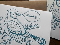 Image 3 of Pack of 6 Letterpress Thank You Cards with Birds, Handmade Stationery, Gift for Bird Lover