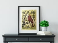 Image 2 of Woodcut Print with Cardinal, limited edition