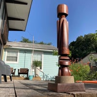 Image 1 of Midcentury-Style Walnut Moai Tiki Sculpture With Concrete Base