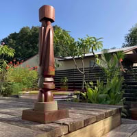 Image 4 of Midcentury-Style Walnut Moai Tiki Sculpture With Concrete Base