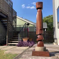 Image 5 of Midcentury-Style Walnut Moai Tiki Sculpture With Concrete Base