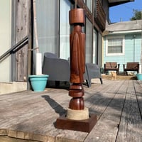 Image 3 of Midcentury-Style Walnut Moai Tiki Sculpture With Concrete Base
