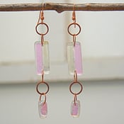 Image of Clear/pink/teal dichroic glass earrings