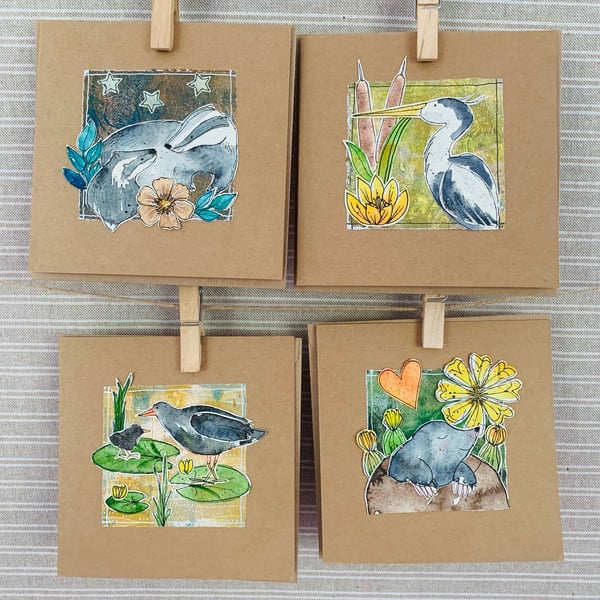 Image of 4 Hand Painted Cards #B6