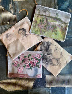 Image of portrait sketch collage pouch