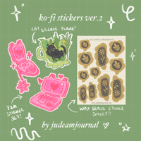Image 1 of Ko-Fi Sticker (Ver.2) Y2K, Sleeping Cat & Wax Seals