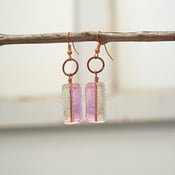 Image of Pink/orange/teal/silver dichroic glass earrings