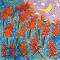 Image 1 of Enjoying the Moon, 2025. Oil on linen. 16 x 16 inches (with frame).