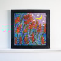 Image 2 of Enjoying the Moon, 2025. Oil on linen. 16 x 16 inches (with frame).