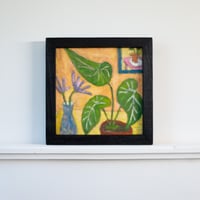 Image 2 of Begonia with Purple Flowers, 2025. Oil on linen. 10 x 10 inches (framed).