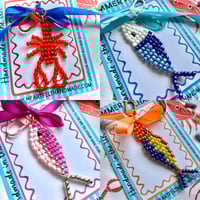 Image 1 of Handmade Glass Seed Bead Bag Charms - Lobster or fish