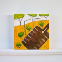 Image 2 of Parking Lot with Yellow Grass, 2025. Oil on linen. 10 x 10 inches (unframed).