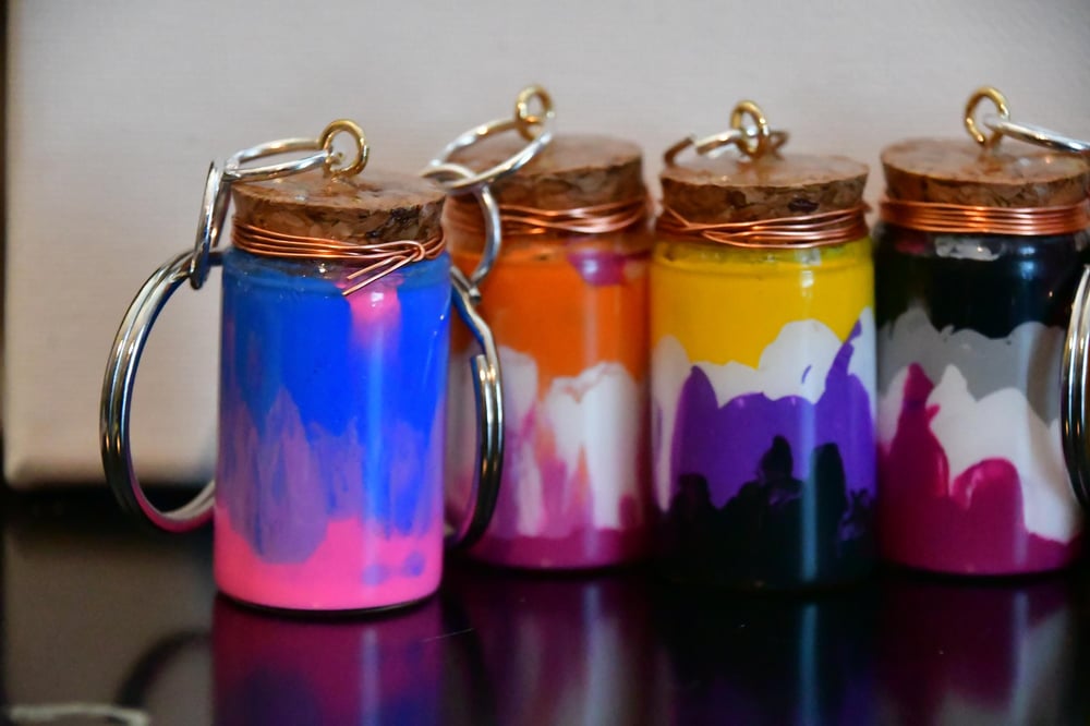 Image of Tie Dye Queer Jar Keychains - Bisexual, Lesbian, Trans, Asexual, Pansexual, and Non-Binary Colors...