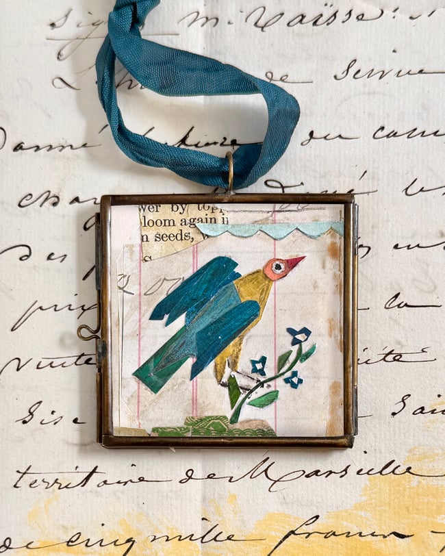 Cassis Bird ~ giclée print in locket, lg.