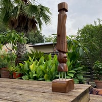Image 1 of Moai Walnut Tiki Sculpture with Matching Base