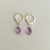 'light lavender' glass teardrop huggie hoop earrings