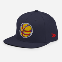 Image 3 of Basketball Snapback Hat - Navy/Red/Gold