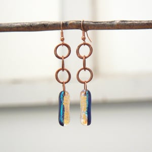 Image of Salmon/balck/teal dichroic glass earrings