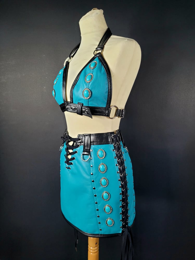 Image of TEAL CONCHO SKIRT AND BRA SET