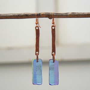 Image of Blue/purple/gold dichroic glass earrings
