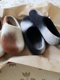 Image 4 of BLACK COWHIDE felted wool slippers