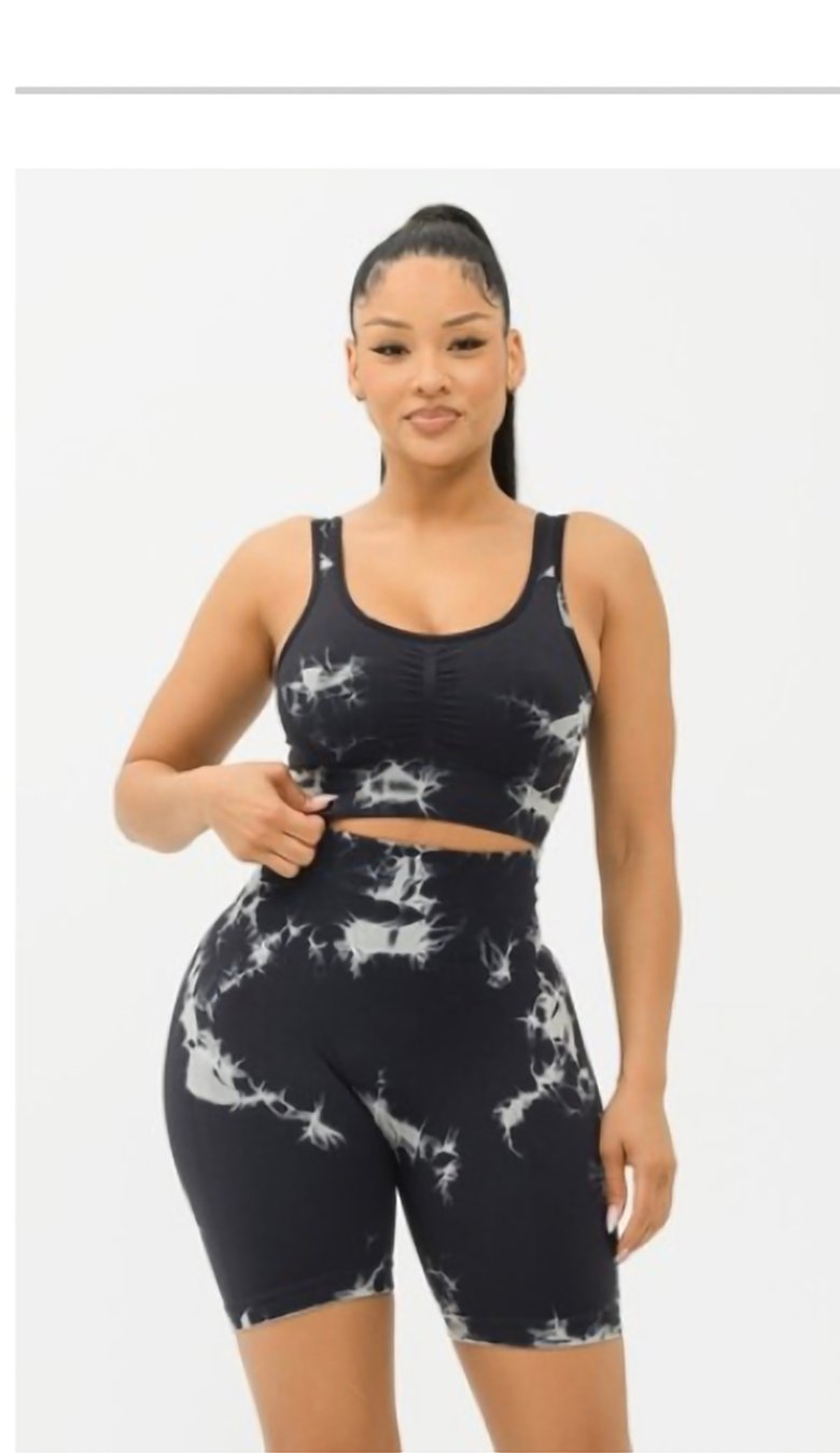 Image of 2pc tie dye seamless biker set