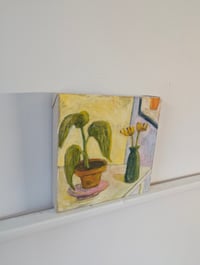 Image 3 of Begonia and Flowers, 2025. Oil on linen.  10 x 10 x 1.5 inches