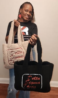 Image 2 of Black or Tan Embroidered Sherpa Tote