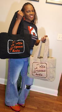 Image 1 of Black or Tan Embroidered Sherpa Tote