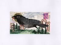 Raven - Original Painting on Antique Envelope