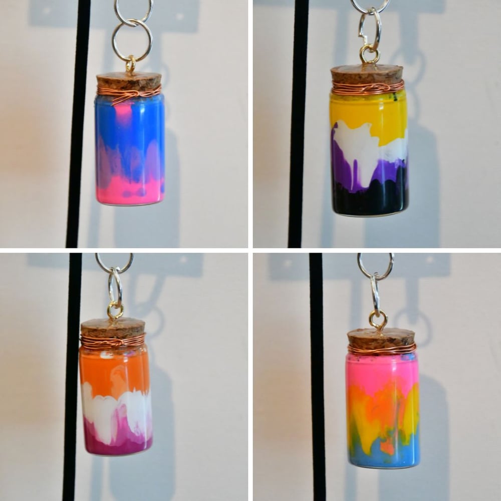 Image of Tie Dye Queer Jar Keychains - Bisexual, Lesbian, Trans, Asexual, Pansexual, and Non-Binary Colors...