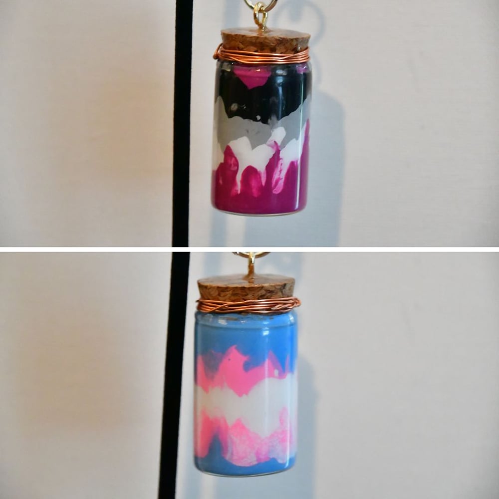 Image of Tie Dye Queer Jar Keychains - Bisexual, Lesbian, Trans, Asexual, Pansexual, and Non-Binary Colors...