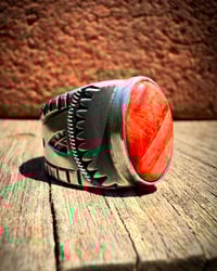 Image 1 of WL&A Handmade Old Style Arrowhead Red Sponge Coral Ingot Cigar Band Ring - Size 9.5