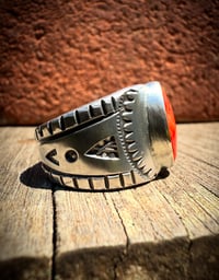 Image 3 of WL&A Handmade Old Style Arrowhead Red Sponge Coral Ingot Cigar Band Ring - Size 9.5