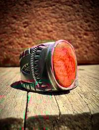 Image 1 of WL&A Handmade Old Style Arrowhead Red Sponge Coral Ingot Cigar Band Ring - Size 11