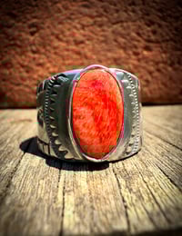 Image 2 of WL&A Handmade Old Style Arrowhead Red Sponge Coral Ingot Cigar Band Ring - Size 11