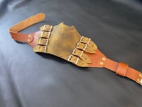 Image 2 of Panel Ball Gag with Buckles (Bishop Style) - Brown Leather Version