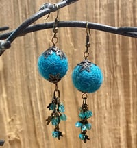 Image 1 of Leafy Vintage Bronze Felted Earrings with Leaf Tassels Czech Glass Crystals Choose Your Color