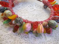 Image 3 of Festive Czech Glass Bead Wool Yarn Bangle Bracelet with Copper Clasp
