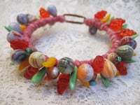 Image 1 of Festive Czech Glass Bead Wool Yarn Bangle Bracelet with Copper Clasp