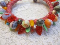 Image 2 of Festive Czech Glass Bead Wool Yarn Bangle Bracelet with Copper Clasp