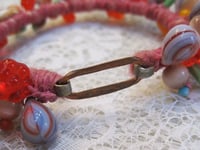 Image 4 of Festive Czech Glass Bead Wool Yarn Bangle Bracelet with Copper Clasp