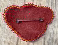 Image 2 of Button Brooch with White and Red Buttons Beaded Button Brooch or Pin with Red Ultrasuede Backing