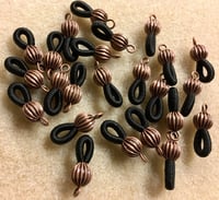 Image 1 of 12 Antique Copper Gunmetal or Copper Plated Eyeglass Chain Holders with Black Elastic Loops F368