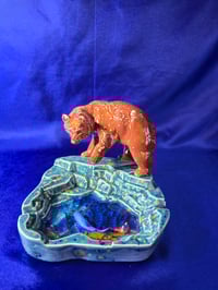 Image 1 of Ceramic Handmade Bear with Fish i/Mermaid in Pond