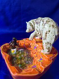 Image 4 of Ceramic Handmade Bear with Fish i/Mermaid in Pond